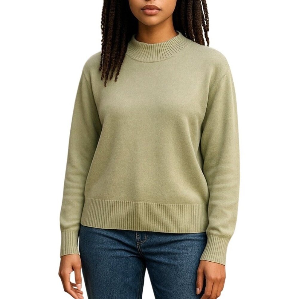 Old Navy Pullover Sweater Size Large Seagrass Green Mock Neck Cotton Knit 720564